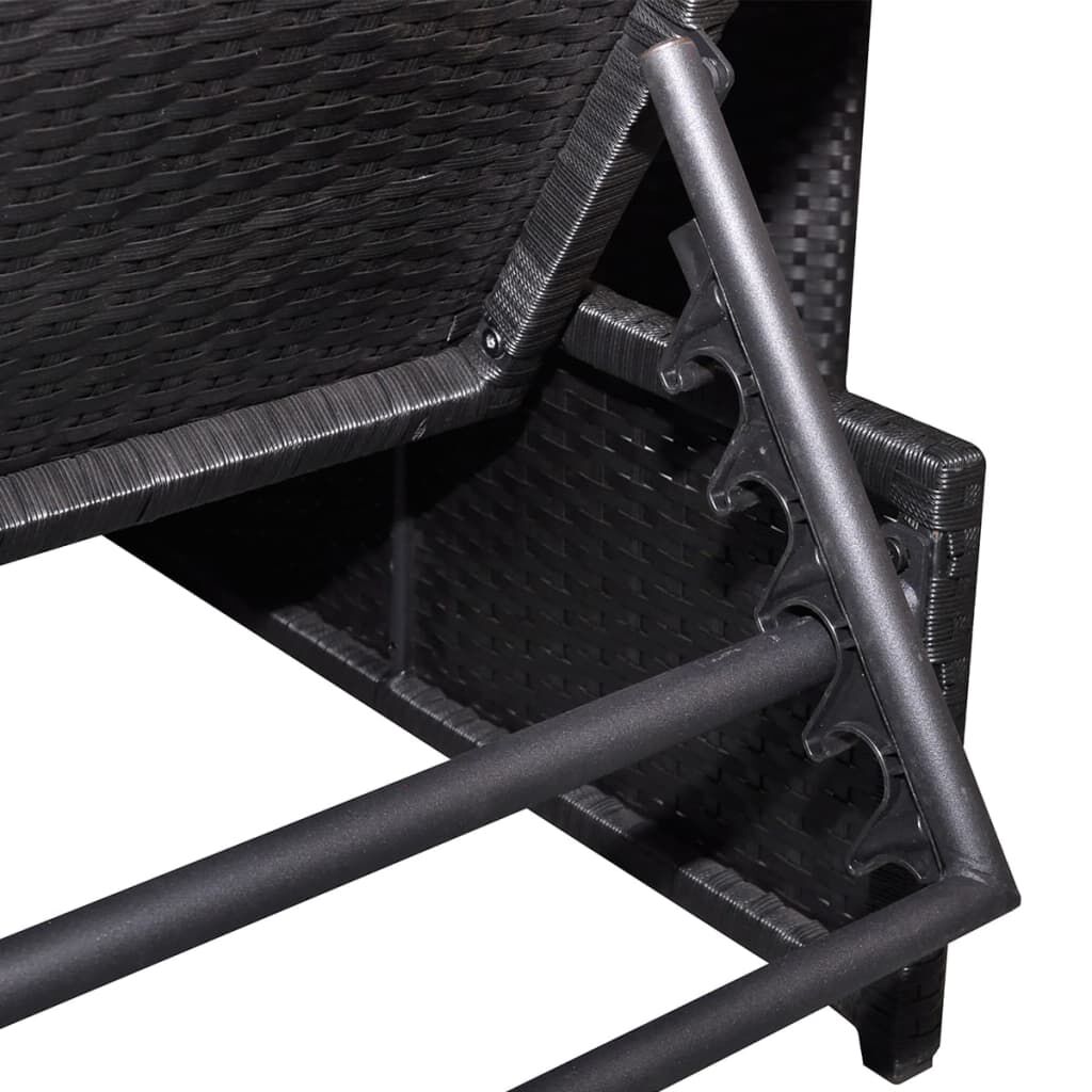 vidaXL Reclining Garden Chairs 2 pcs with Table Black Poly Rattan