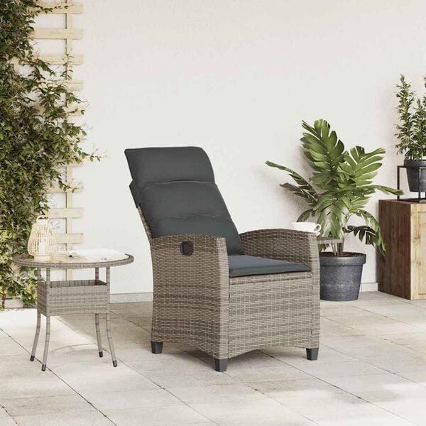 vidaXL Reclining Garden Chair with Side Table Grey Poly Rattan