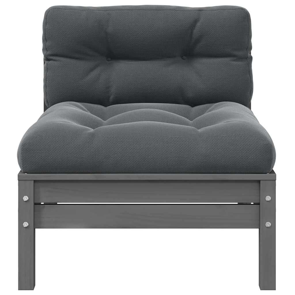 vidaXL Garden Middle Sofa with Anthracite Cushions Grey Solid Pinewood