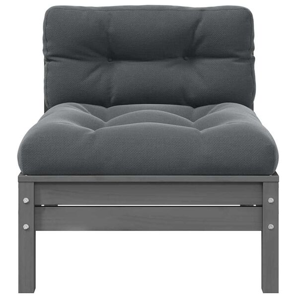 vidaXL Garden Middle Sofa with Anthracite Cushions Grey Solid Pinewood