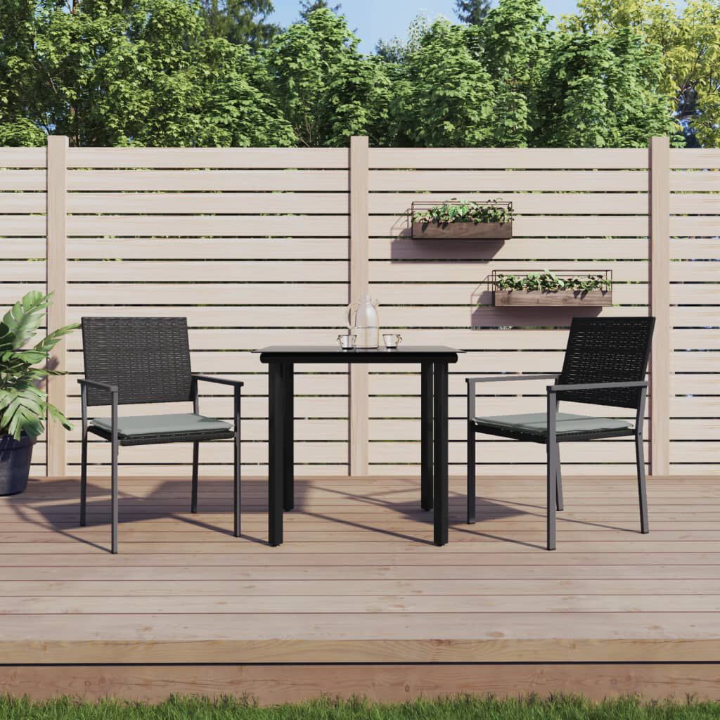vidaXL 3 Piece Garden Dining Set with Cushions Poly Rattan and Steel