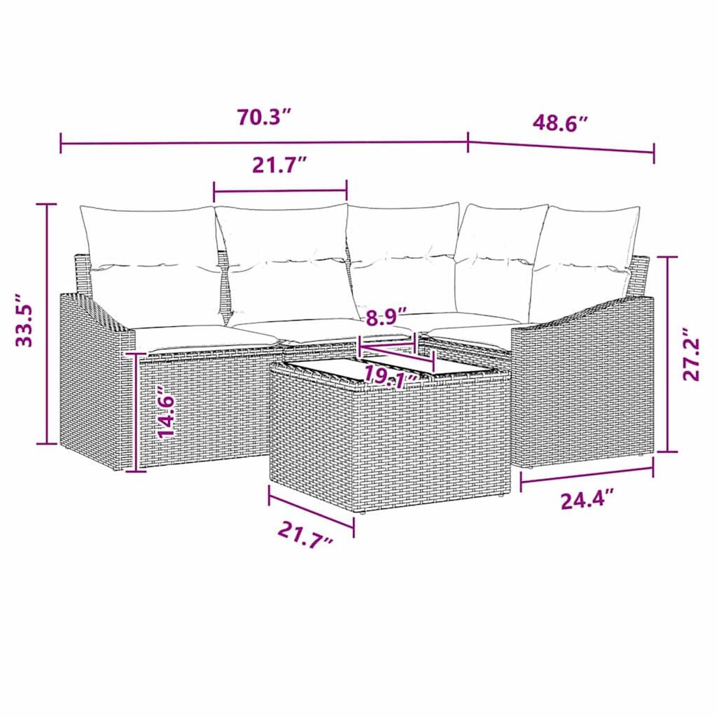 vidaXL Garden Sofa Set 5 pcs Black Poly rattan
