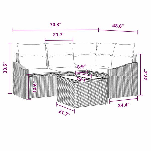vidaXL Garden Sofa Set 5 pcs Black Poly rattan