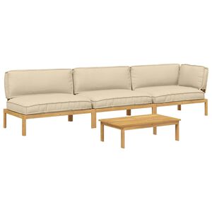 vidaXL Sofa Set with Cushion Plain 4 pcs Beige Solid Acacia Wood