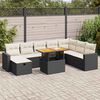 vidaXL 9 Piece Garden Sofa Set with Cushions Black Poly Rattan Acacia