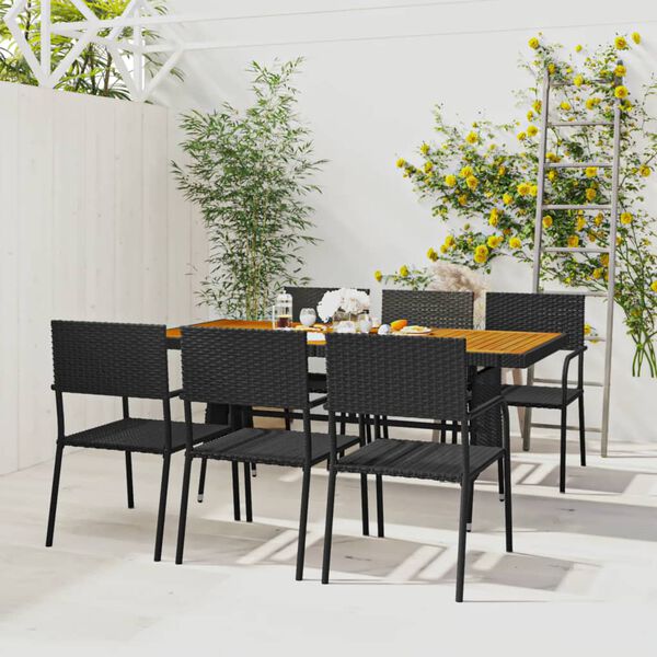 vidaXL 7 Piece Outdoor Dining Set Poly Rattan Black