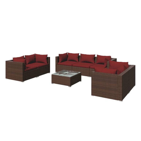 vidaXL 8 Piece Garden Lounge Set with Cushions Poly Rattan Brown