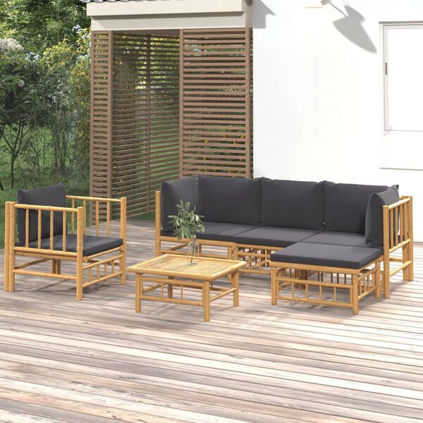 vidaXL 6 Piece Garden Lounge Set with Dark Grey Cushions Bamboo