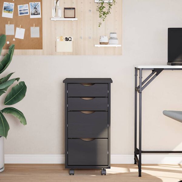 vidaXL Rolling Cabinet with Drawers MOSS Grey Solid Wood Pine