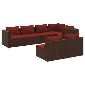 vidaXL 7 Piece Garden Lounge Set with Cushions Brown Poly Rattan