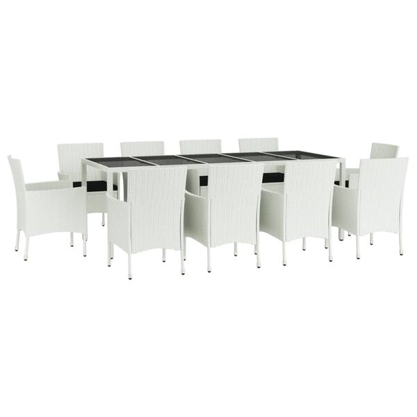 vidaXL 11 Piece Garden Dining Set with Cushions White Poly Rattan