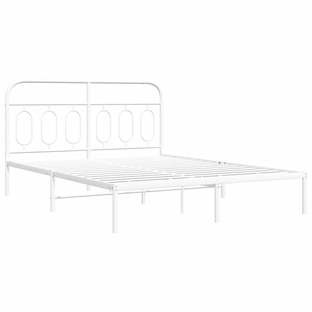 vidaXL Metal Bed Frame without Mattress with Headboard White 150x200cm