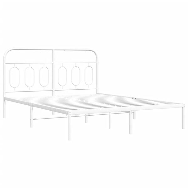 vidaXL Metal Bed Frame without Mattress with Headboard White 150x200cm