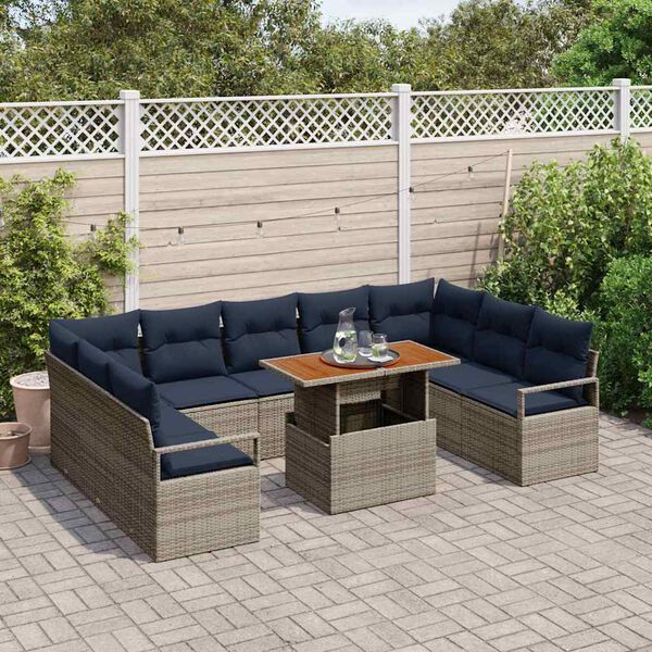 vidaXL Garden Sofa Set with Cushion with Storage 10 pcs Grey and Navy
