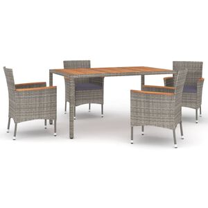 vidaXL 5 Piece Garden Dining Set with Cushions Grey Poly Rattan