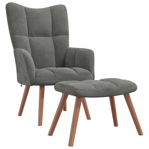 vidaXL Relaxing Chair with a Stool Dark Grey Velvet