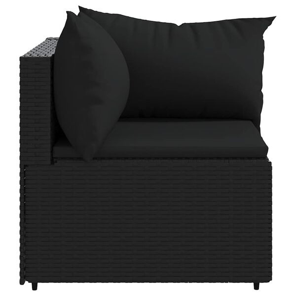 vidaXL Garden Corner Sofas with Cushions 2 pcs Black Poly Rattan
