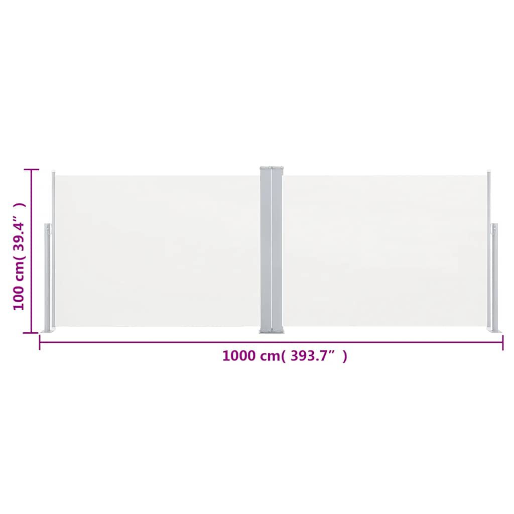 vidaXL Retractable Side Awning Cream 100x1000 cm