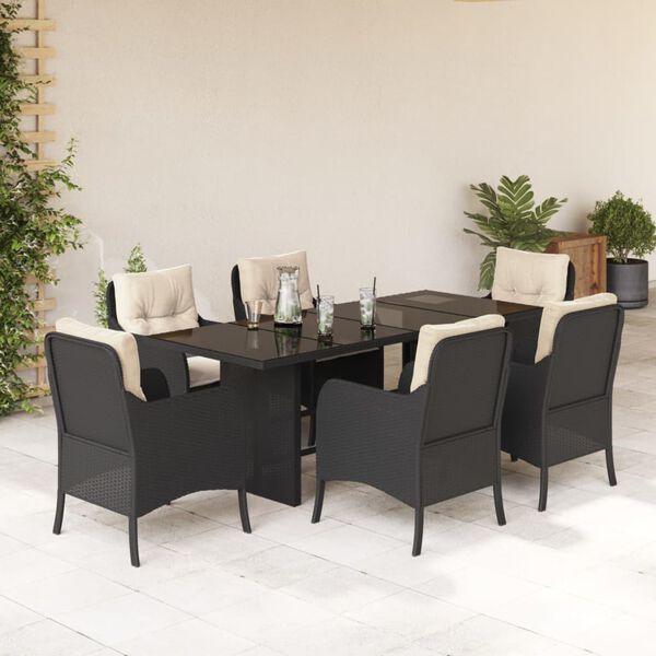 vidaXL 7 Piece Garden Dining Set with Cushions Grey Poly Rattan