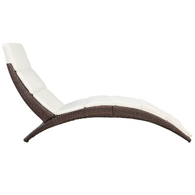 vidaXL Folding Sun Lounger with Cushion Poly Rattan Brown