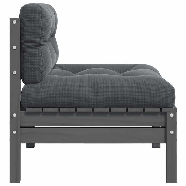 vidaXL Garden Middle Sofa with Anthracite Cushions Grey Solid Pinewood