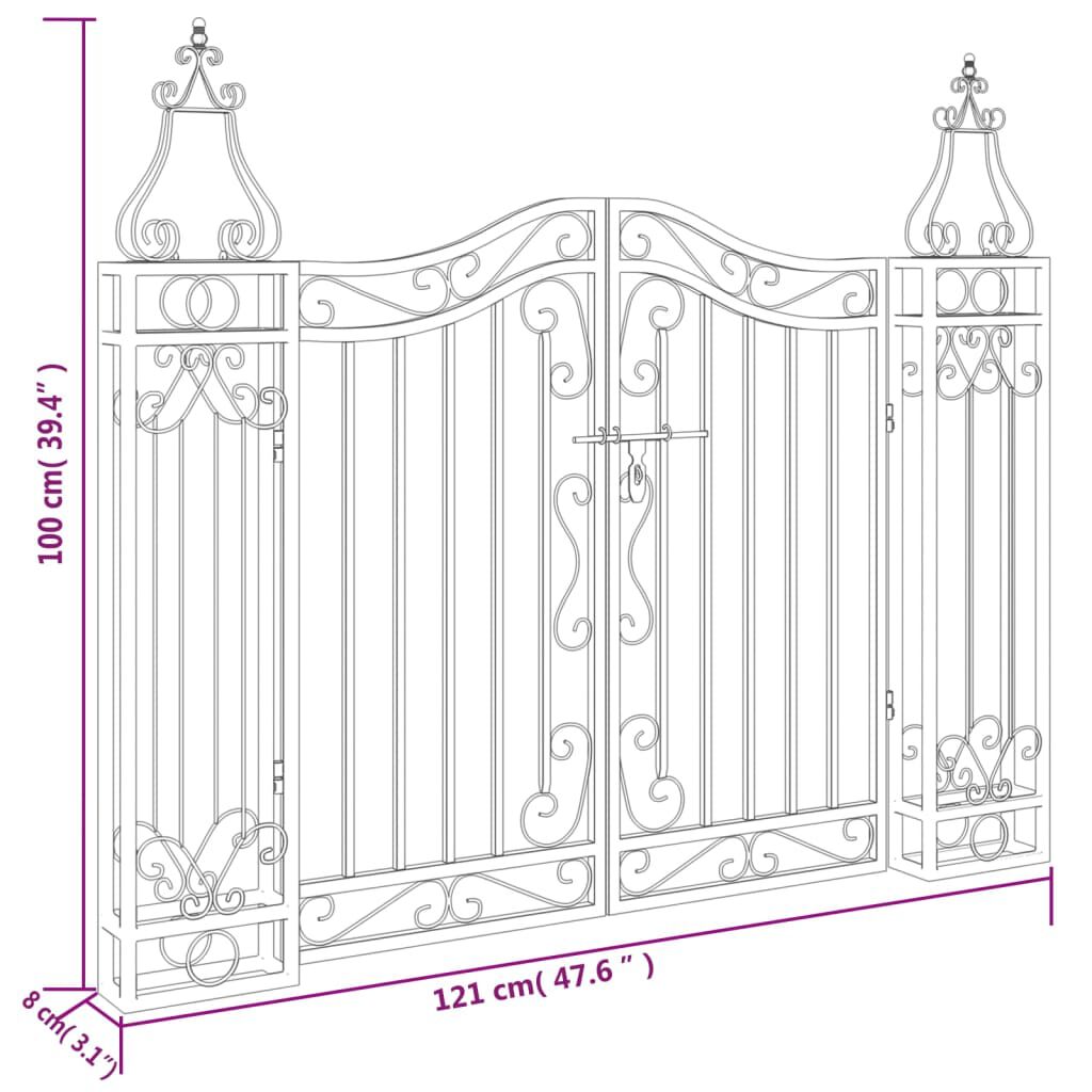 vidaXL Garden Gate Black 121x8x100 cm Wrought Iron
