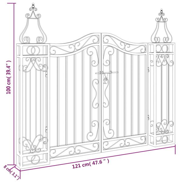 vidaXL Garden Gate Black 121x8x100 cm Wrought Iron