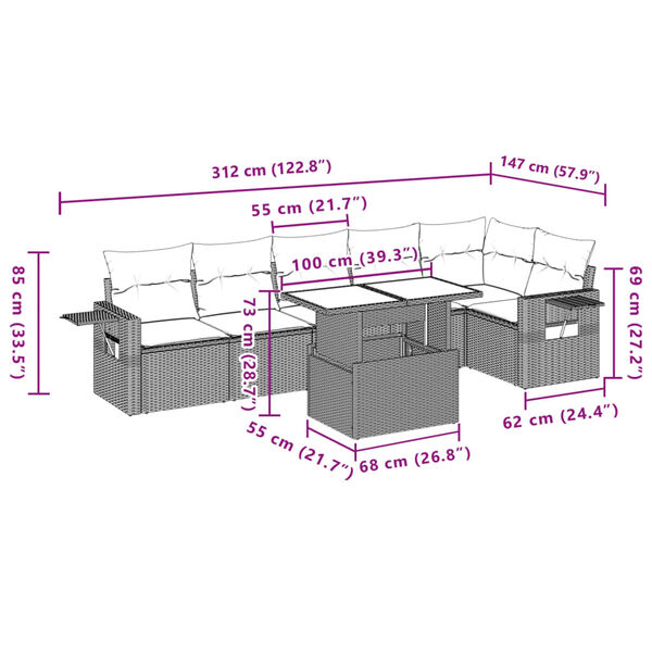 vidaXL 7 Piece Garden Sofa Set with Cushions Brown Poly Rattan