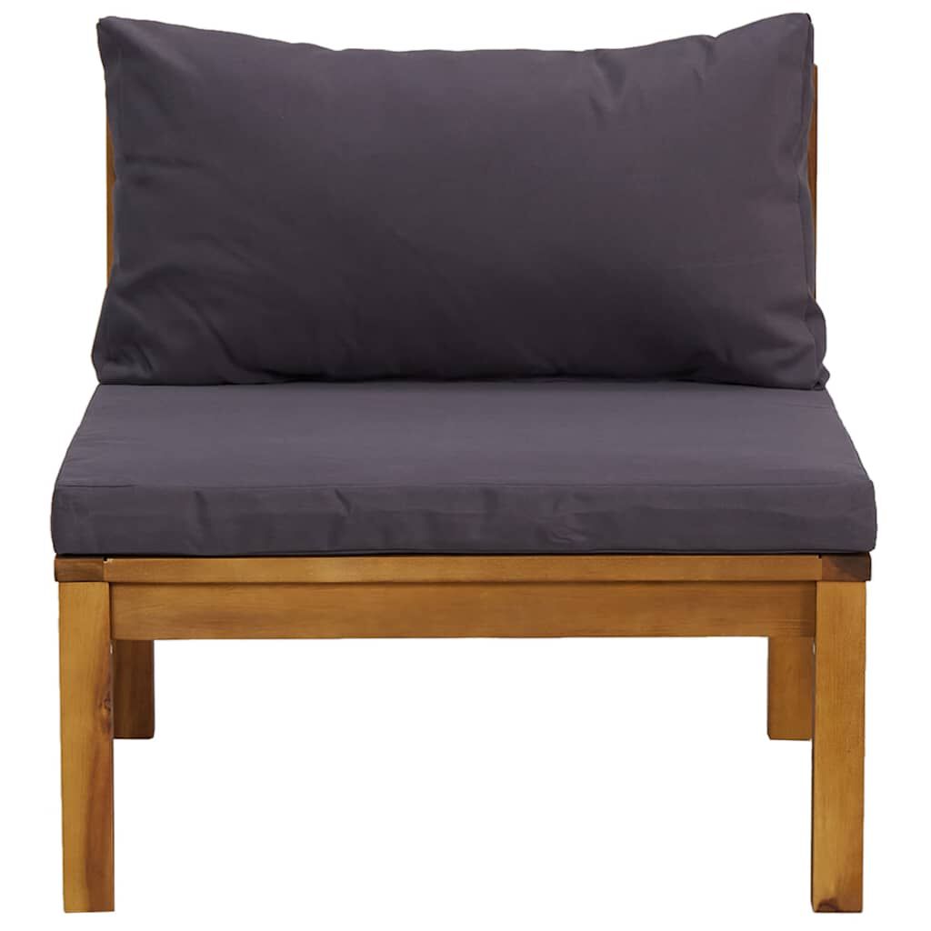 vidaXL Sectional Middle Sofa with Dark Grey Cushions Solid Acacia Wood