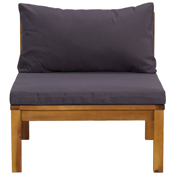 vidaXL Sectional Middle Sofa with Dark Grey Cushions Solid Acacia Wood