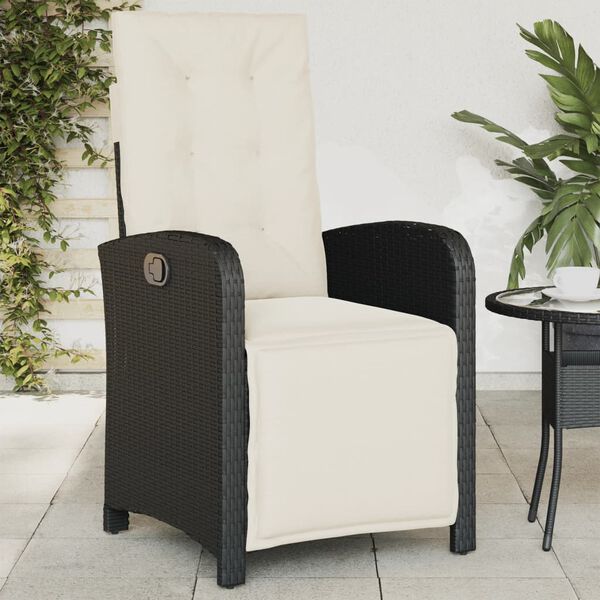 vidaXL Reclining Garden Chair with Footrest Black Poly Rattan