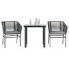 vidaXL 3 Piece Garden Dining Set with Cushions Black Poly Rattan Glass
