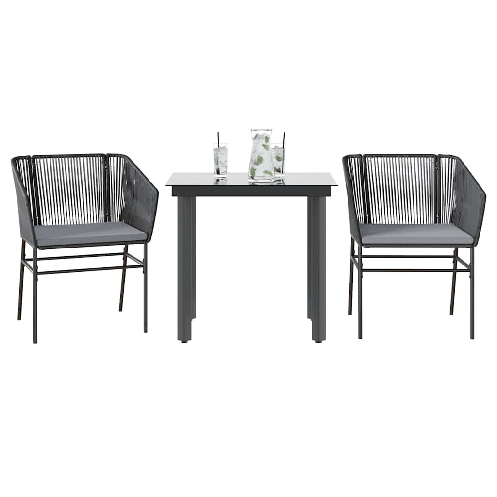 vidaXL 3 Piece Garden Dining Set with Cushions Black Poly Rattan Glass