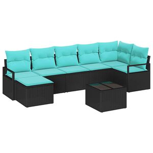vidaXL Sofa Set with Cushion 8 pcs Black and Turquoise Poly Rattan