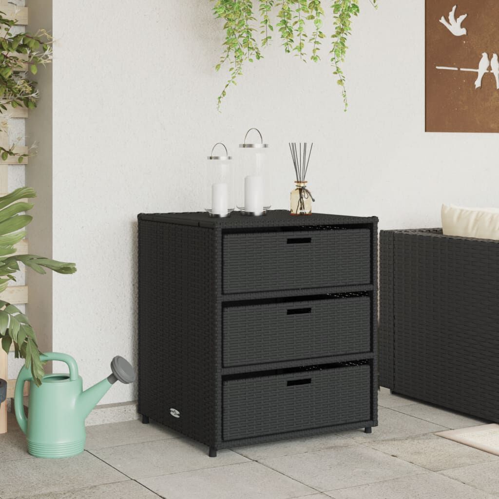 vidaXL Garden Storage Cabinet Black 55x59x69 cm Poly Rattan