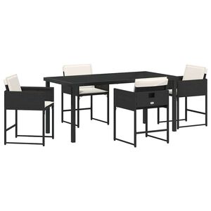 vidaXL Garden Dining Set with Cushion 5 pcs Black Poly Rattan