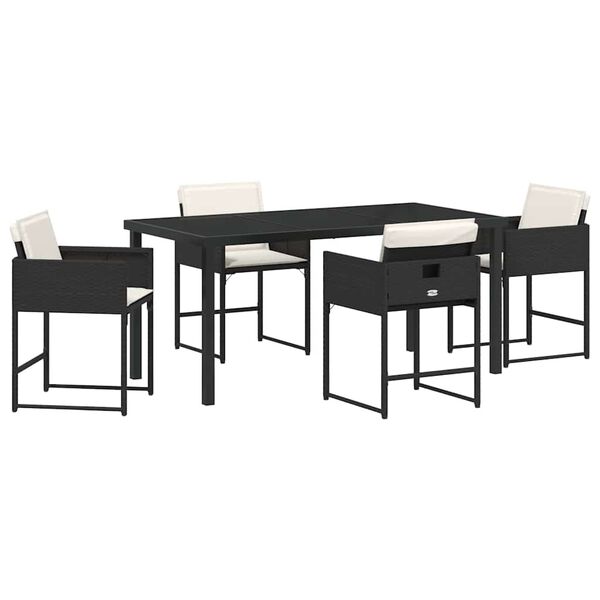 vidaXL Garden Dining Set with Cushion 5 pcs Black Poly Rattan