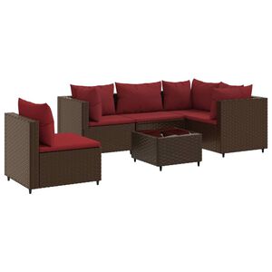 vidaXL 6 Piece Garden Lounge Set with Cushions Brown Poly Rattan