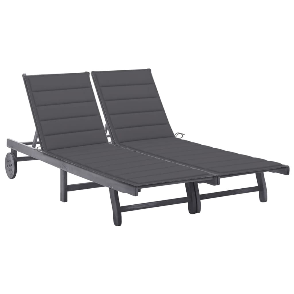 vidaXL 2-Person Garden Sun Lounger with Cushion Grey Solid Acacia Wood