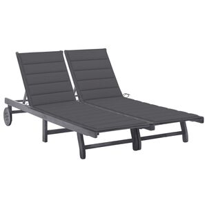 vidaXL 2-Person Garden Sun Lounger with Cushion Grey Solid Acacia Wood