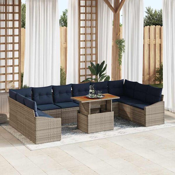 vidaXL Garden Dining Set with Cushion 11 pcs Grey and Navy