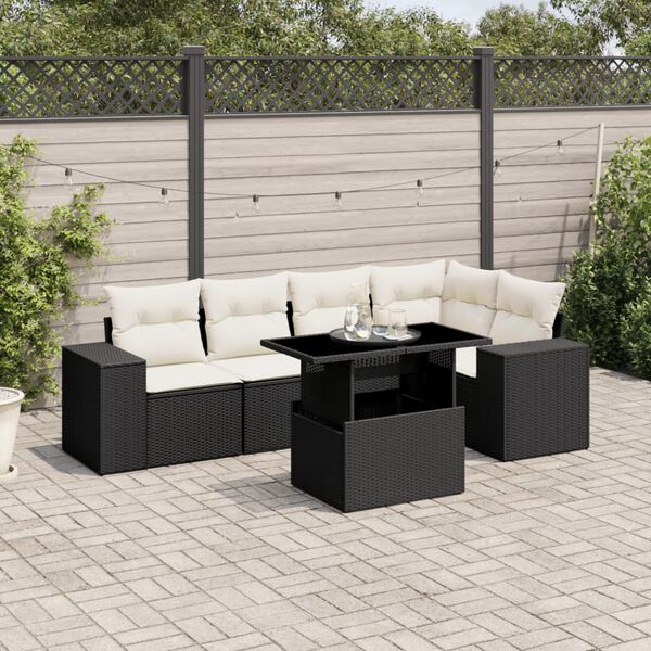 vidaXL 6 Piece Garden Sofa Set with Cushions Black Poly Rattan