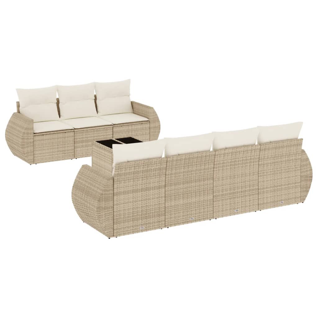 vidaXL 8 Piece Garden Sofa Set with Cushions Beige Poly Rattan