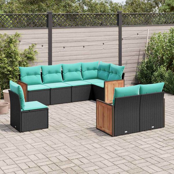 vidaXL 8 Piece Garden Sofa Set with Cushions Black Poly Rattan