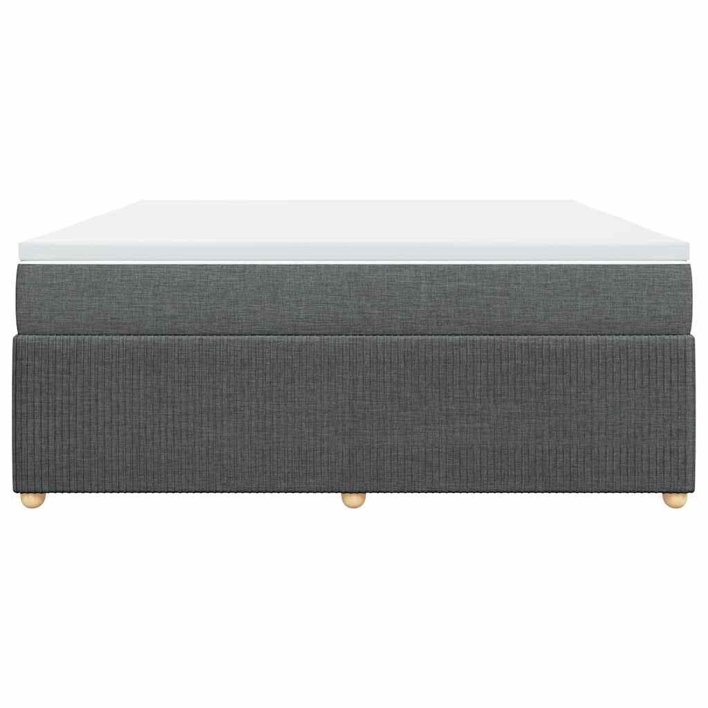vidaXL Box Spring Bed with Mattress Dark Grey King Fabric