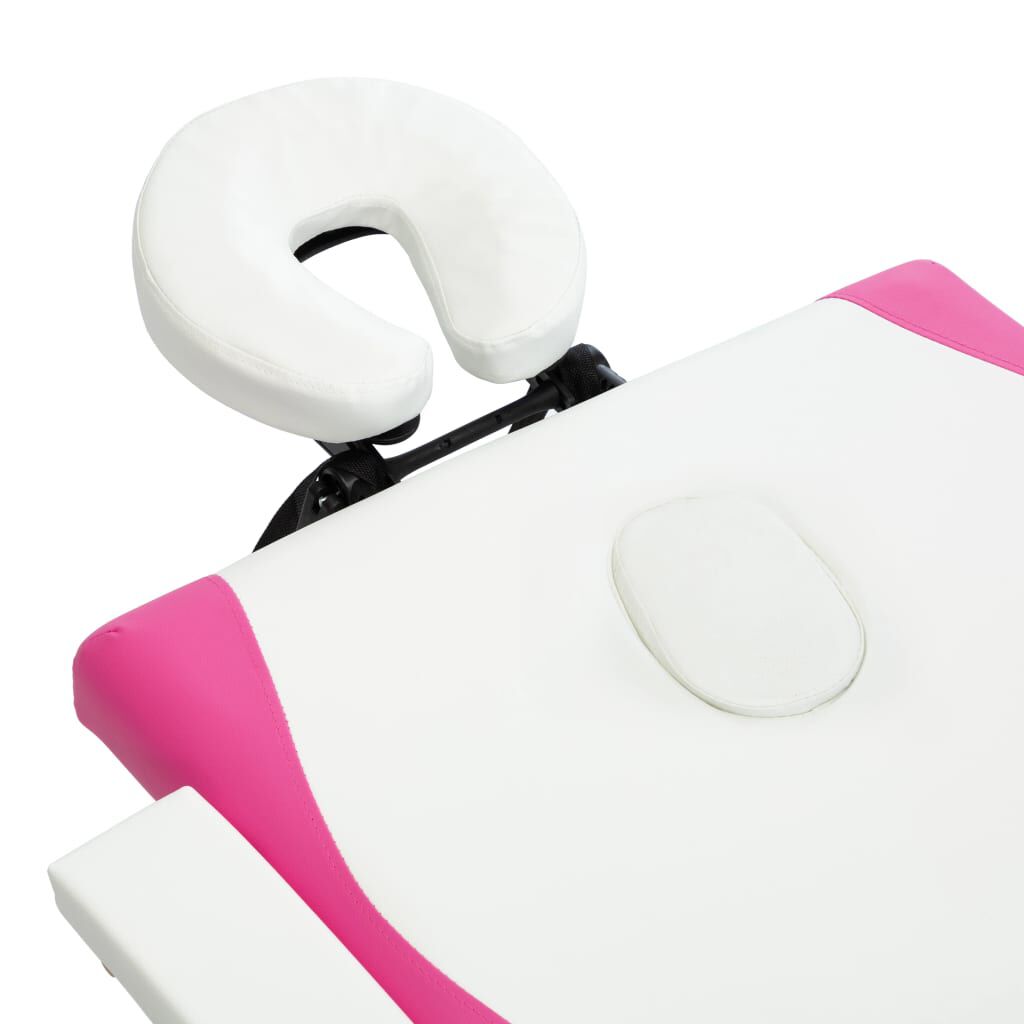 vidaXL Foldable Massage Table 4 Zones Wood White and Pink