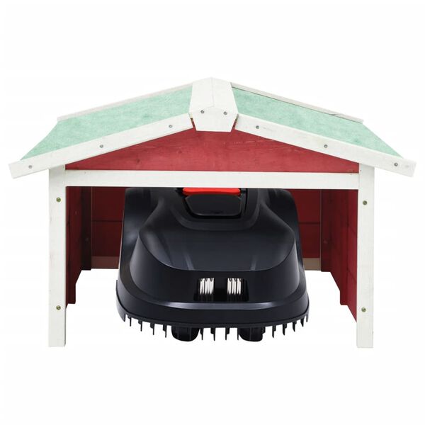 vidaXL Robotic Lawn Mower Garage 72x87x50 cm Red and White Firwood
