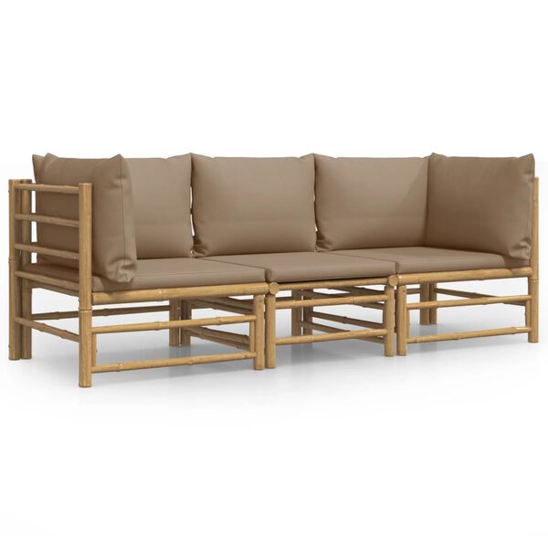 vidaXL 3 Piece Garden Lounge Set with Taupe Cushions Bamboo