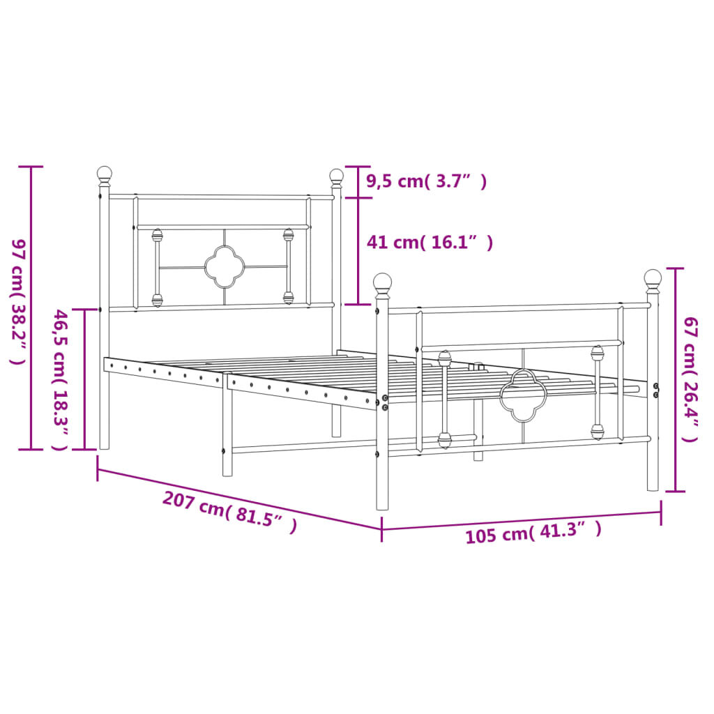 vidaXL Metal Bed Frame without Mattress with Footboard White 100x200cm