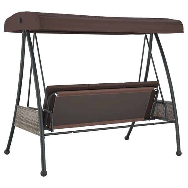 vidaXL Garden Swing Bench with Adjustable Canopy Coffee Brown Steel